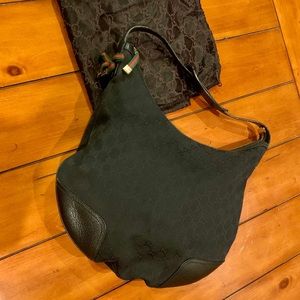 Authentic black Gucci canvas shoulder bag
